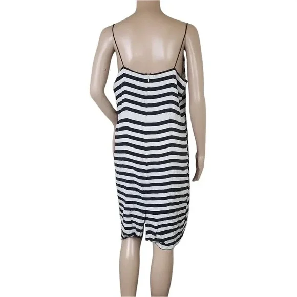 J CREW Silk Black Stripe Lined Blouson Cami Tank Dress - Picture 2 of 4